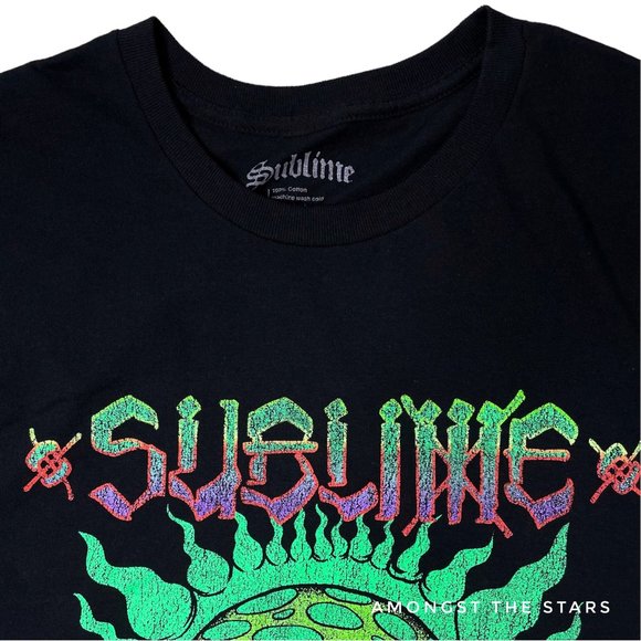 Sublime Sun Logo Neon Green, Blue, Orange, Purple & Black Band T-Shirt - Picture 3 of 4